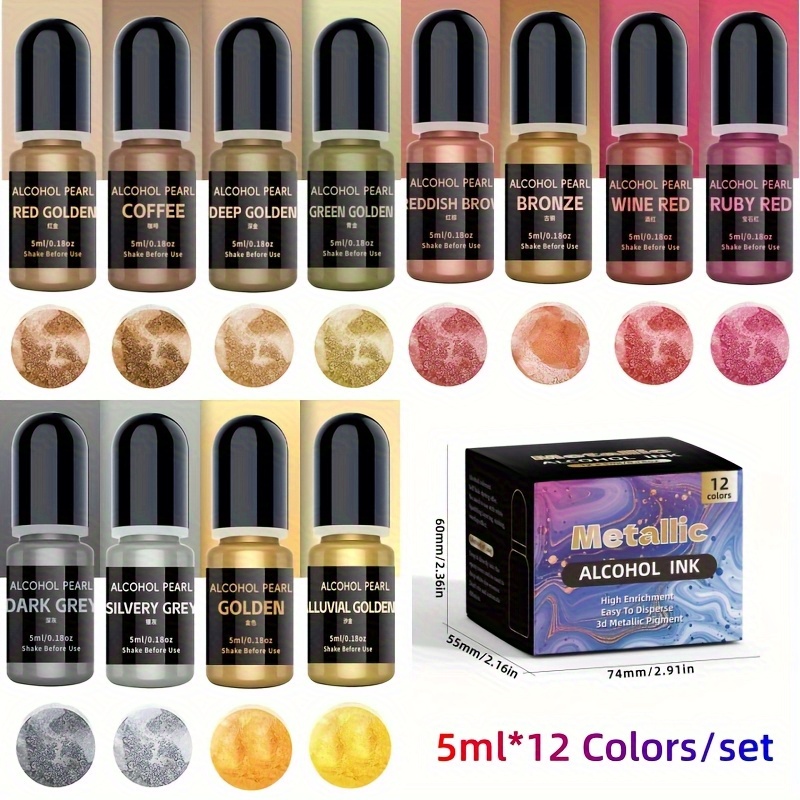 Alcohol Ink Set - مجموعة تجريد ملونة معدنية 12 مل